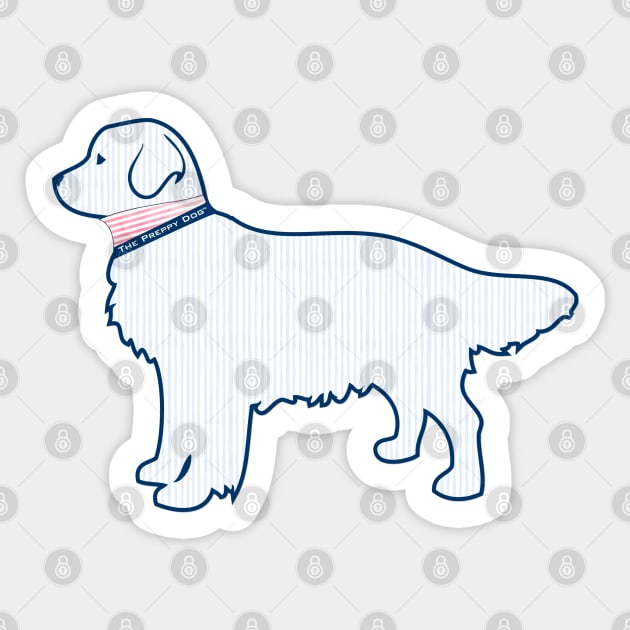 Blue Watercolor Pinstriped Preppy Retriever Dog Sticker by emrdesigns